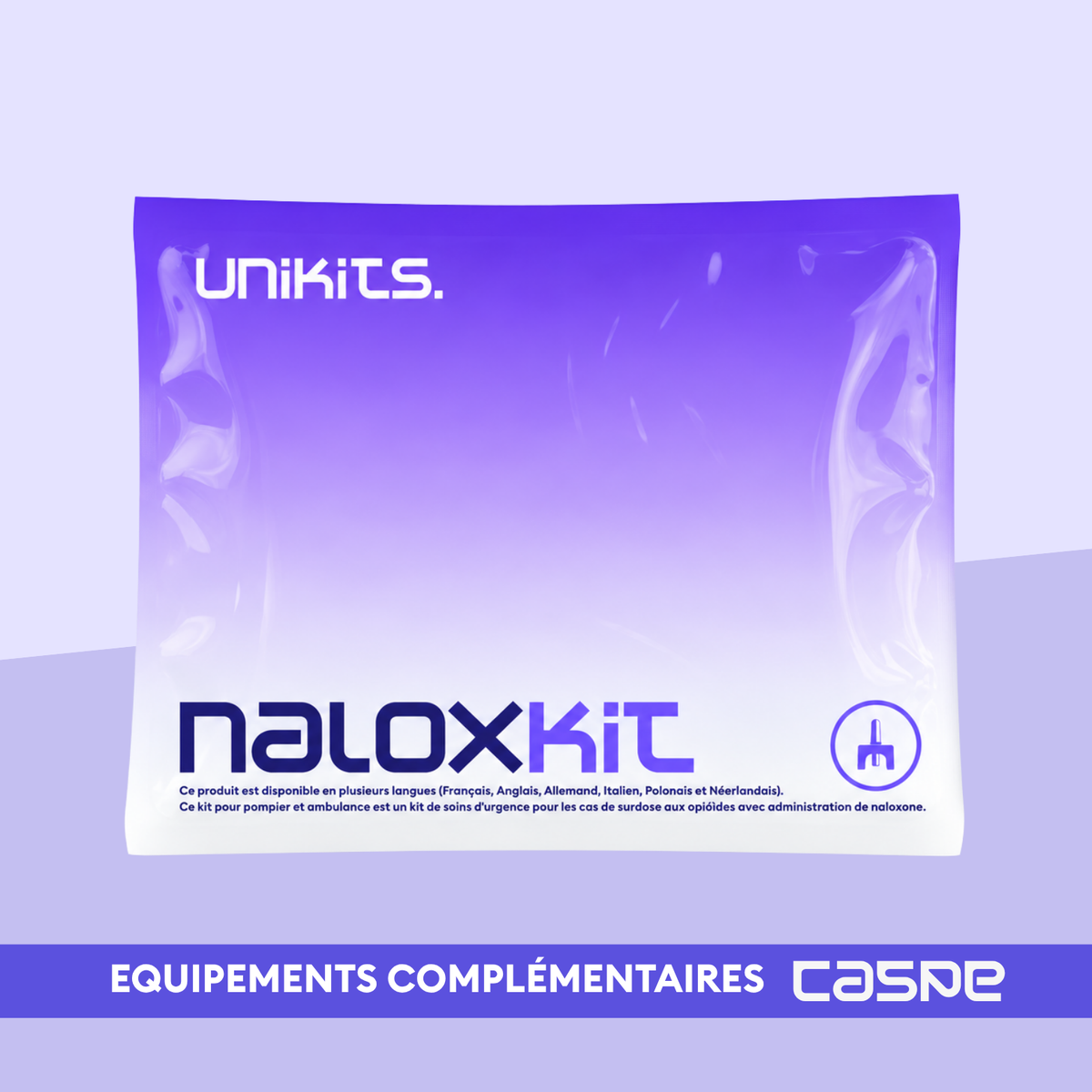 Kit médical UNIKITS NALOXKIT pour les surdoses aux opiodes avec naloxone, comprenant seringues et flacons d’urgence